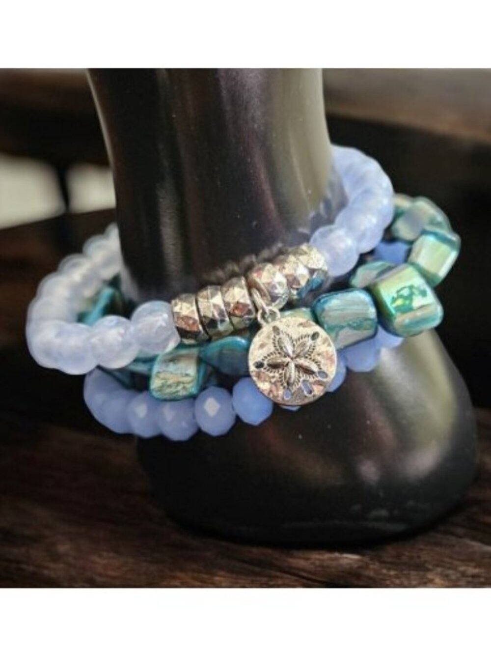 Lot of Blue Beaded Seashore Theme Stretch Bracelets